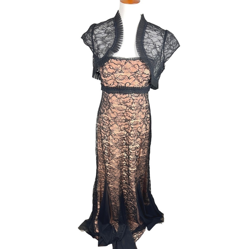 Badgley Mischka Black Lace Mermaid Evening Gown & Bolero Set Size 12 - Picture 2 of 16